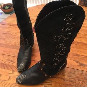 Vintage Suede & Leather Studded Cowboy Boots sz 9